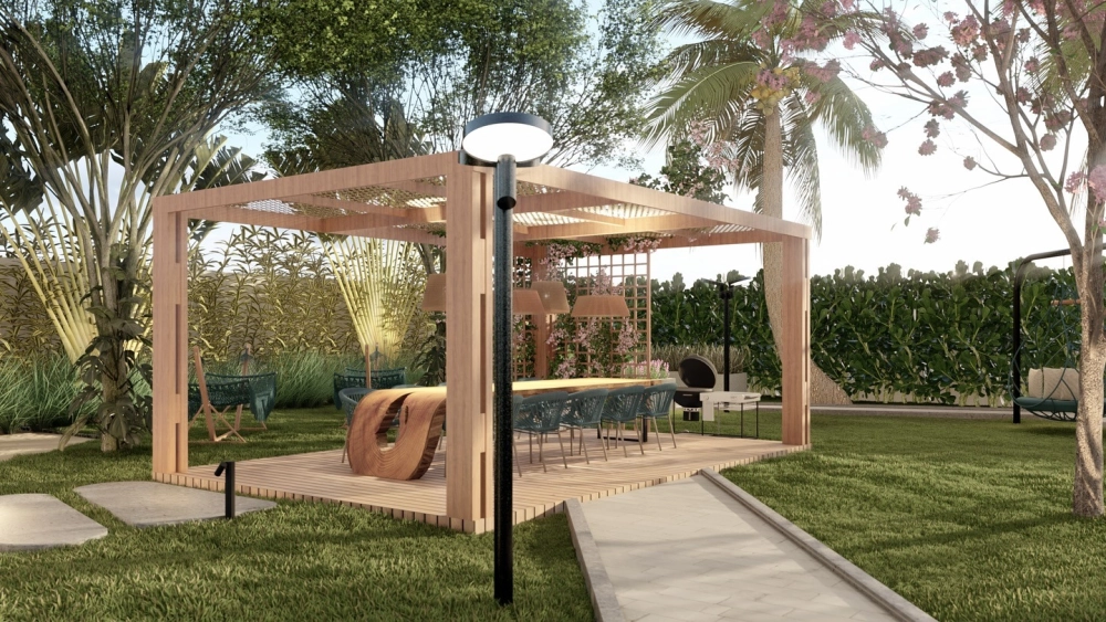 Chòi nghỉ sân vườn bê tông giả gỗ bền bỉ với thời gian