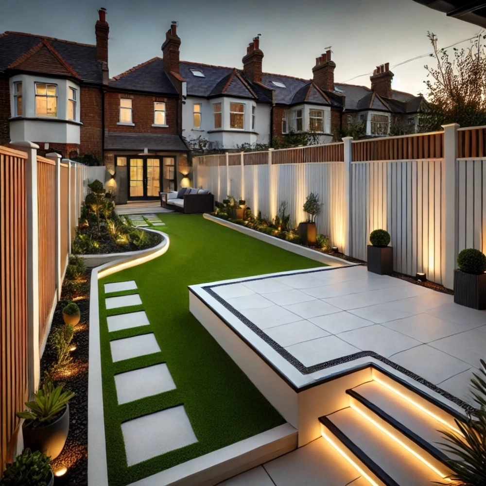 Kết hợp cỏ nhân tạo và đá cuội trắng tinh tế