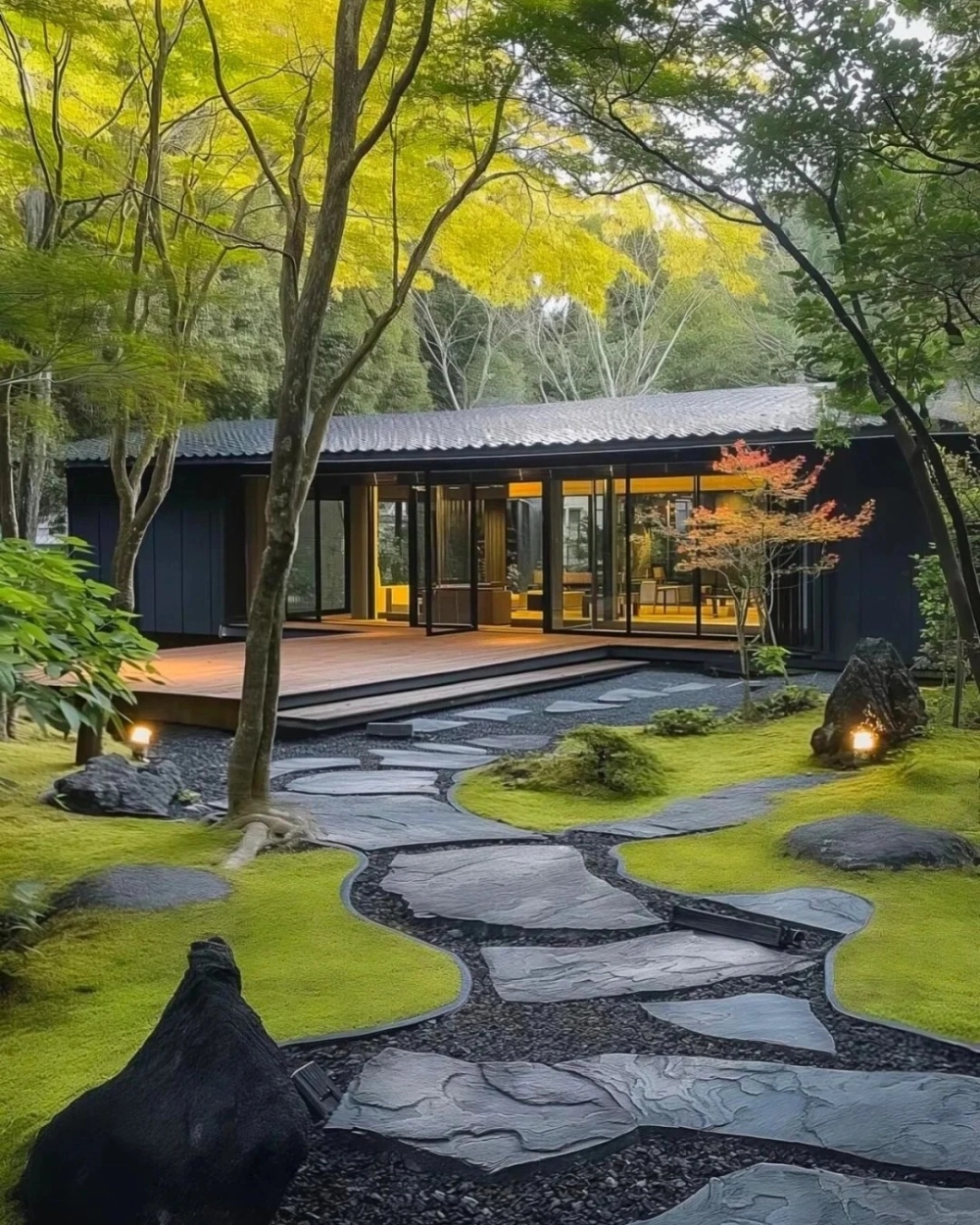 Cỏ nhung nhật mịn màng tạo nên không gian sang trọng