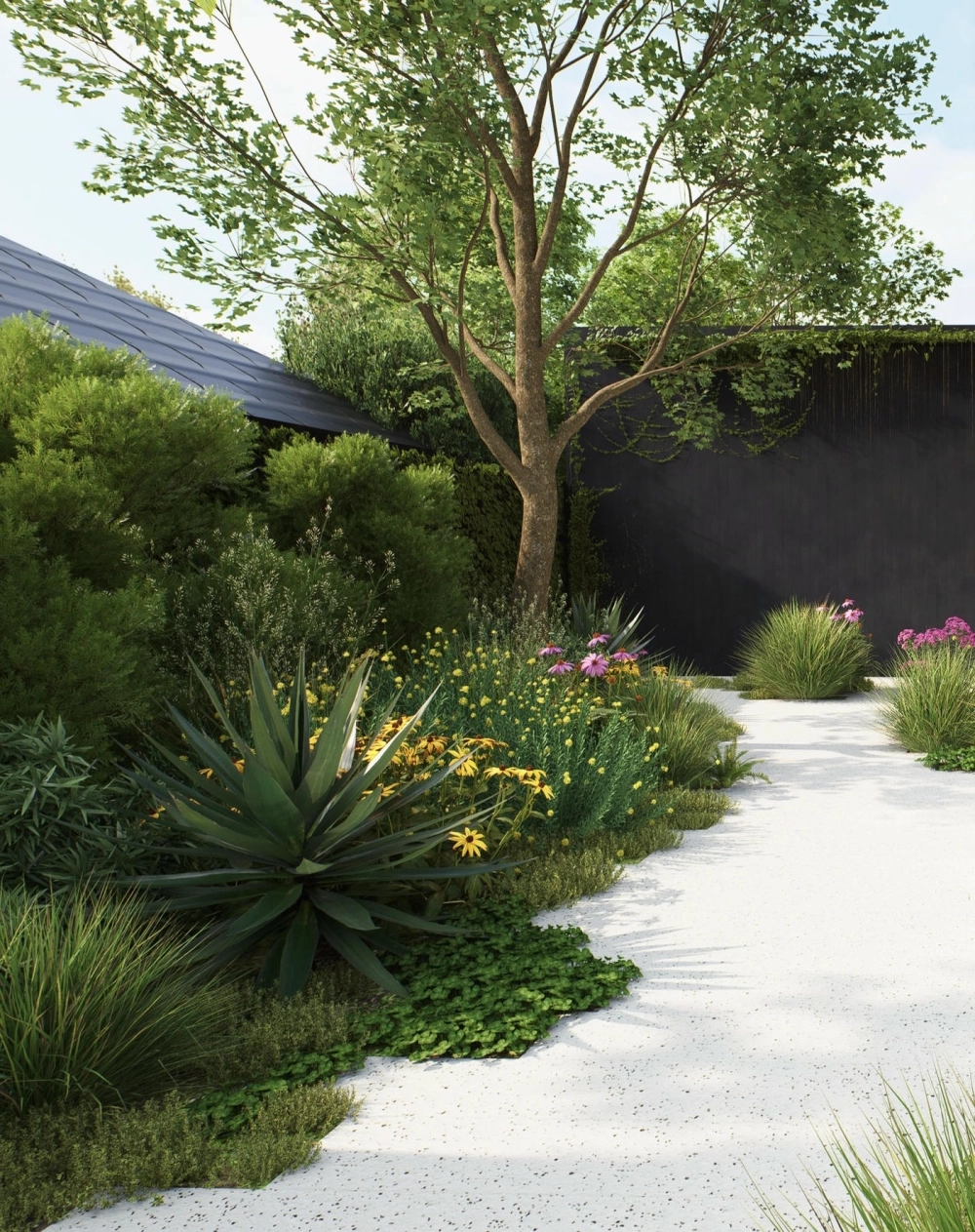 Lối đi sân vườn bằng gỗ mang lại cảm giác ấm cúng mộc mạc