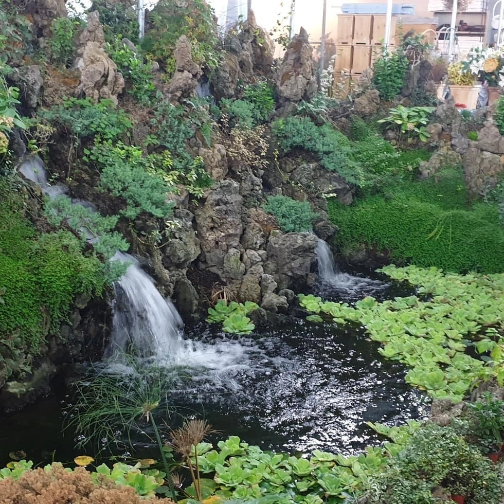 Thiết kế tường thác nước đẹp kết hợp đèn trang trí