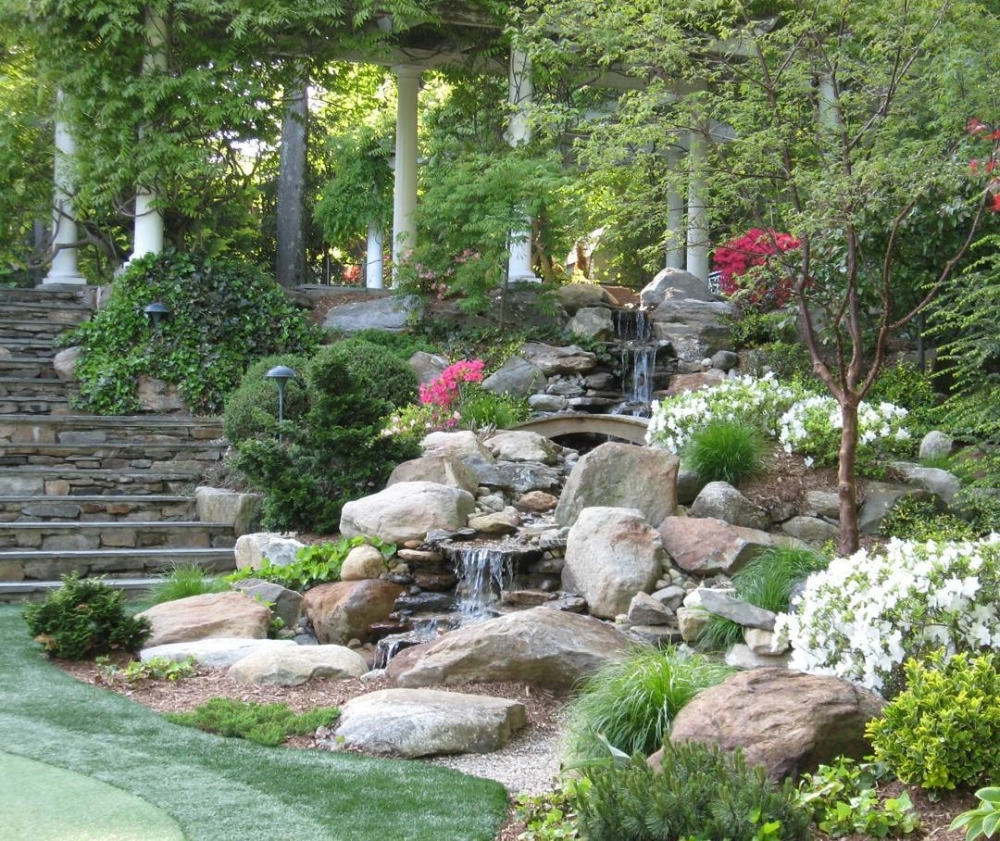 Tiểu cảnh thác nước mini trang trí ngoài trời