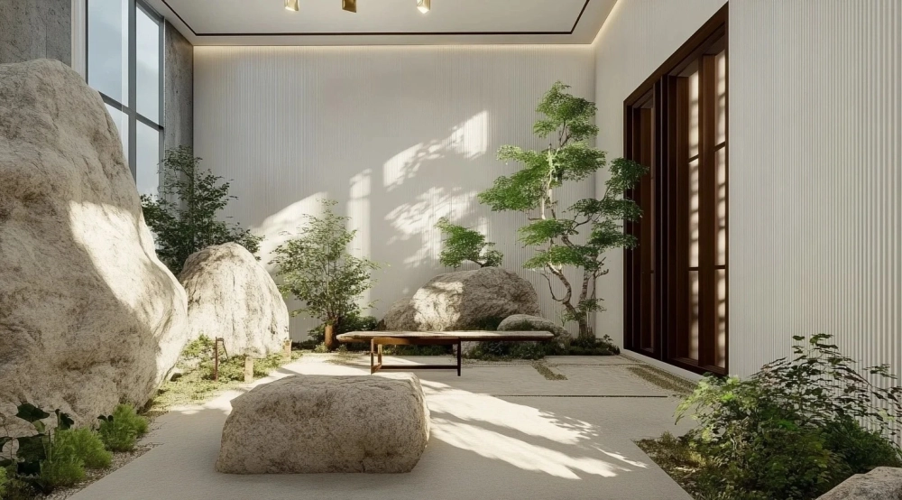 Mô hình hòn non bộ giếng trời uy nghiêm và tĩnh lặng