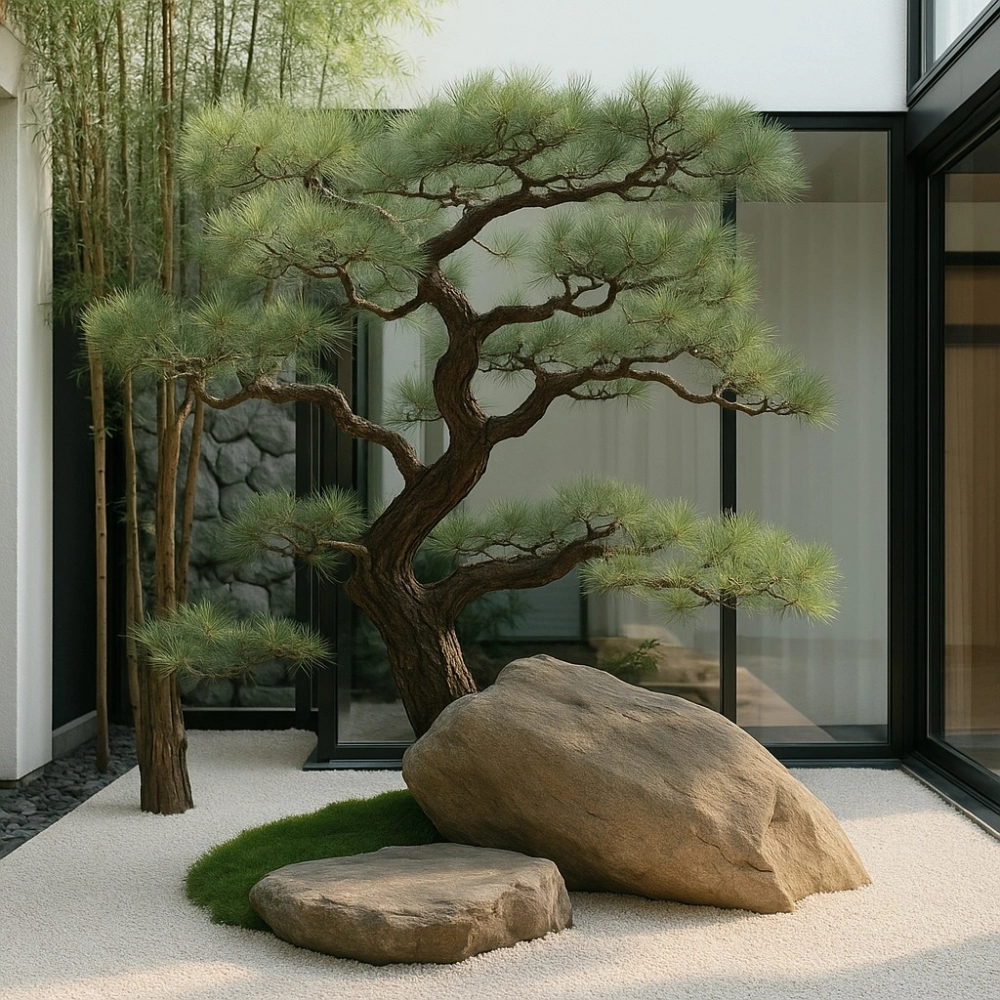 Không gian tiểu cảnh giếng trời khô tối giản với sỏi trắng